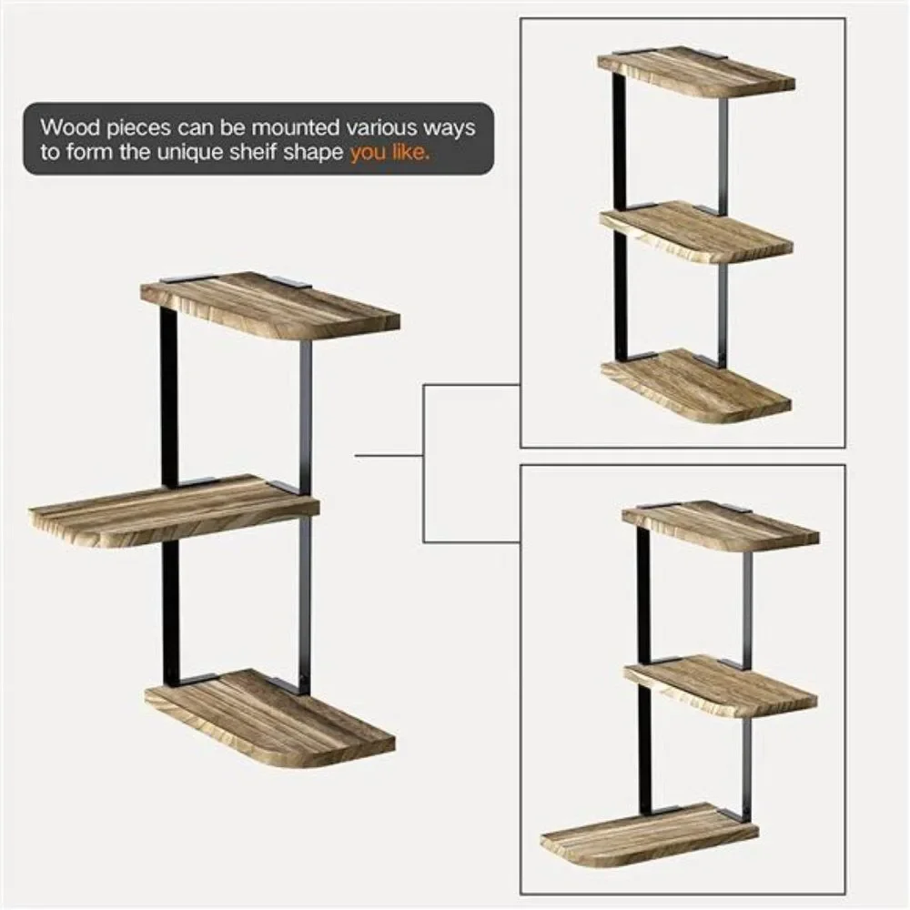 Corner Shelf Wall Mount of 3 Tier Rustic Wood Floating Shelves